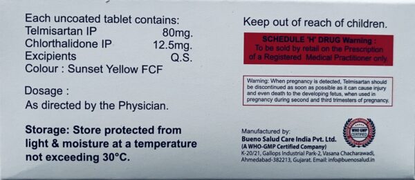 Telesky CT 80/12.5 Tablet.Telmisartan (80mg) + Chlorthalidone (12.5mg) Tablet - Image 2