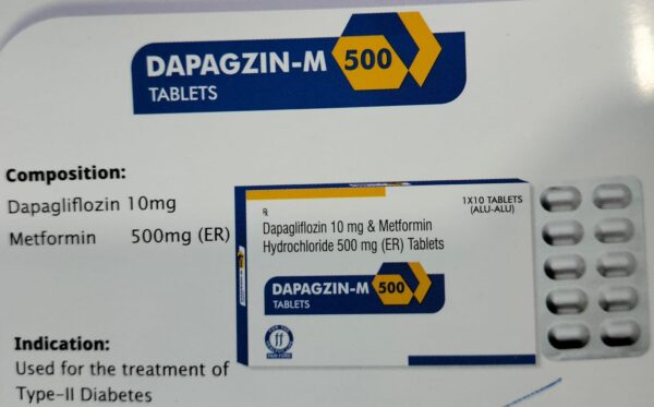 DAPAGZIN M 500<br><p><small>DAPAGLIFLOZIN AND METFORMIN TABLETS</p></small>