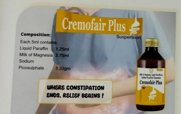 CREMOFAIR PLUS<br><p><small>MILK OF MAGNESIA, LIQUID PARAFFIN & SODIUM PICOSULFATE SUSPENSION</p></small>