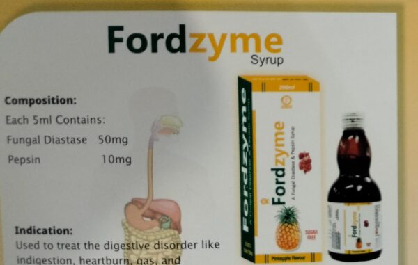 FORDZYME SYRUP<br><p><small>FUNGAL DIASTASE, PAPAIN,SIMETHICONE & ACTIVATED CHARCOAL</p></small>