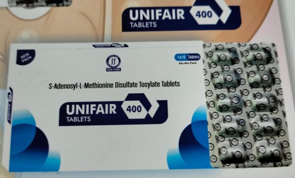 UNIFAIR 400<br><p><small>S-ADENOSYL L METHIONINE DISULFATE TOSYLATE TABLETS</p></small>