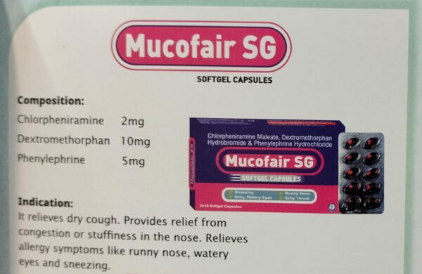 MUCOFAIR SG CAPSULE<br><p><small>CHLORPHENIRAMINE, DEXTROMETHARPHEN & PHENYLPHERINE CAPSULES</p></small>