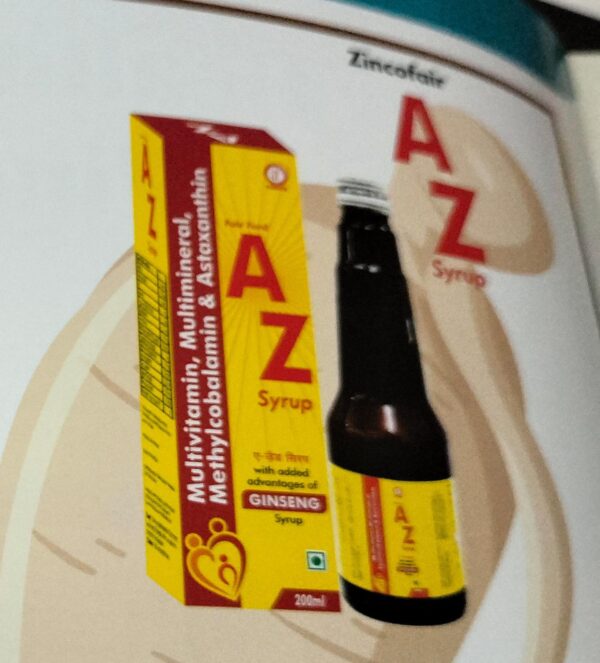 ZINCOFAIR A-Z  SYRUP<br><p><small>MULTIVITAMIN, MULTIMINERAL, METHYLCOBALAMIN & ASTAXANTHIN SYRUP</p></small>