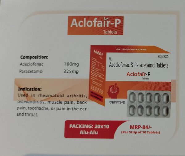 ACLOFAIR-P<br><p><small>ACECLOFENAC AND PARACETAMOL TABLETS</p></small>