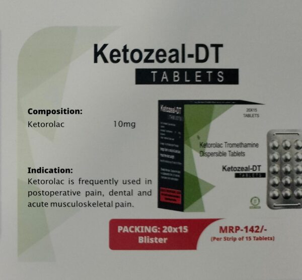 KETOZEAL DT TAB 1*15<br><p><small>KETOROLAC 10 MG</p></small>
