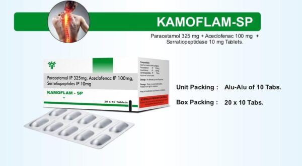 KAMOFLAM SP 1X10<br><p><small>ACECLOFENAC  PARACETAMOL AND SERRATIOPEPTIDASE</p></small>
