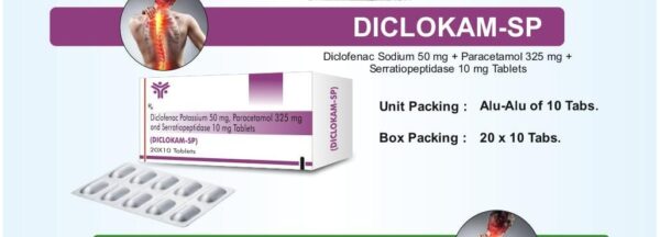 DICLOKAM SP+ 20*1*10<br><p><small>DICLOFENAC PARACETAMOL AND SERRATIOPEPTIDASE</p></small>