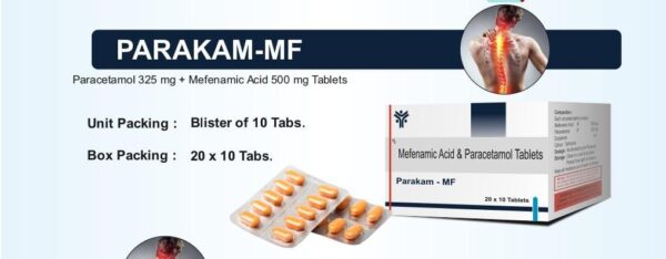 PARAKAM-MF 20*1X10<br><p><small>PARACETAMOL AND MEFENAMIC ACID </p></small>