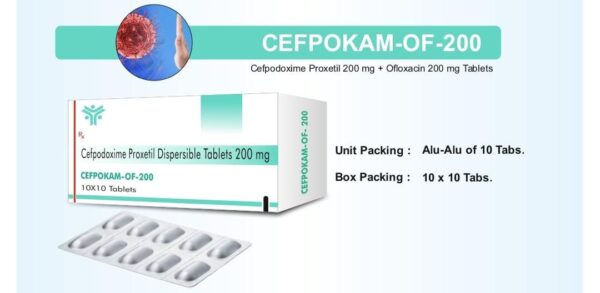 CEFPOKAM OF 200 1*10<br><p><small>CEFPODOXIME AND OFLOXACIN TABLETS</p></small>