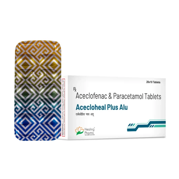 Acecloheal Plus  Alu<br><p><small>Aceclofenac  100  mg  + Paracetamol 325  mgTablets</p></small>