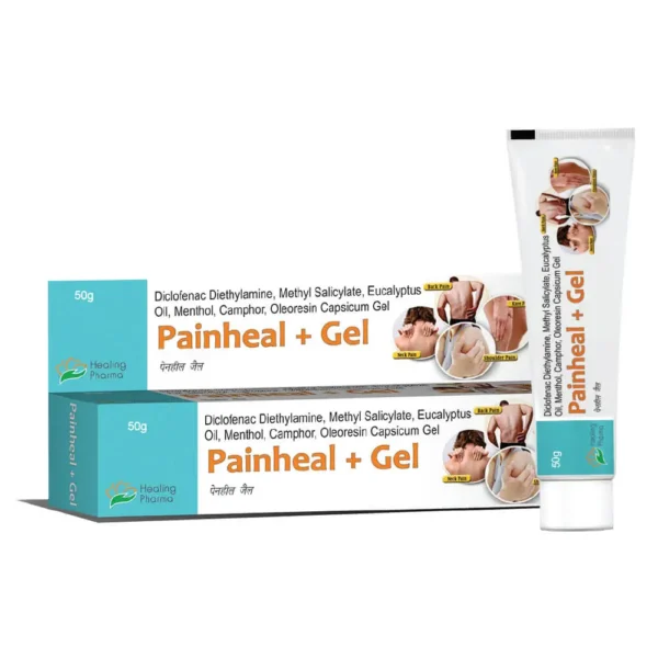 Pain heal + gel 50 gm<br><p><small>Capsaicin 0.075%  w/w + MethylSalicylate 10%  w/w + menthol 5% w/w + Camphor29  w/w + Eucalyptus Oil 59  w/w +  Diclofenac  Sodium 1% w/wGel</p></small>