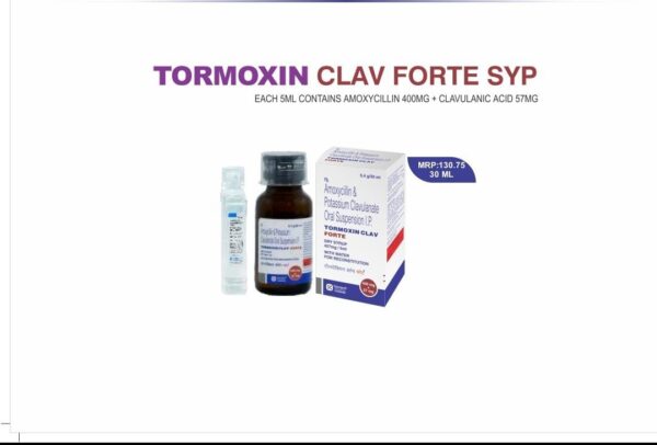 TORMOXIN CLAV FORTE SYRUP<br><p><small>EACH 5ML CONTAINS AMOXYCILLIN 400MG + CLAVULANIC ACID 57MG</p></small>