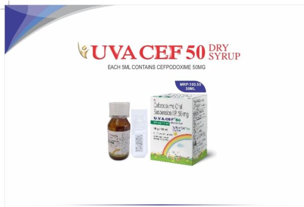 U.V.A CEF 50 DRY SYRUP<br><p><small>EACH 5ML CONTAINS CEFPODOXIME 50MG</p></small>