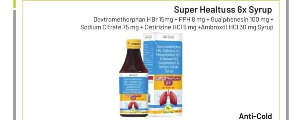 Super healtuss 6x syrup<br><p><small>dextrometharphen + guiphensin + sodium citrate + cetrizine + ambroxol syrup</p></small>