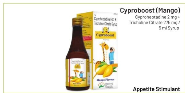 cyproboost (mango)<br><p><small>CYPROHEPTADINE AND TRICHOLINE CITRATE SYRUP</p></small>