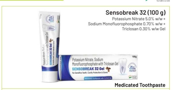 Sensobreak 32(100g)<br><p><small>Potassium Nitrate 5.0% w/w + Sodium Non ofluorophosphate 0.70% w/w + Triclosan 0.10% w/w Gel</p></small>