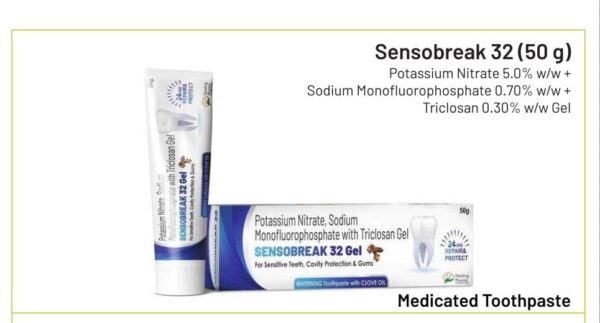 Sensobreak 32(50g)<br><p><small>Potassium Nitrate 5.0% w/w + Sodium Non ofluorophosphate 0.70% w/w + Triclosan 0.10% w/w Gel</p></small>