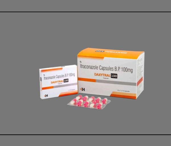 DAXYTRAL  100 CAP<br><p><small>Itraconazole  100  mg  (Enteric  coated Pellets) Cap</p></small>