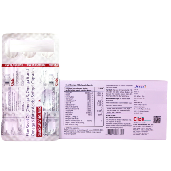 Omixgro 4G-Max (Flax Seed oil (Omega 3 Omega 6 and Omega 9 Fatty acids) Softgel Capsules) - Image 2