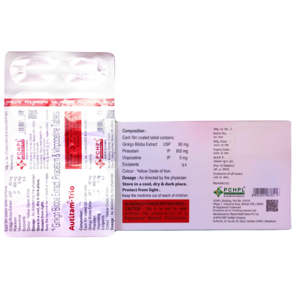 Autitam trio (GINKGO BILOBA 60 MG + PIRACETAM 800 MG+ VINPOCETINE 5 MG) - Image 2