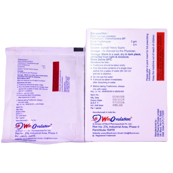 Fosfomore Sachet Orange Flavour (Fosfomycin Tromethamine Sachets 3gms) - Image 2