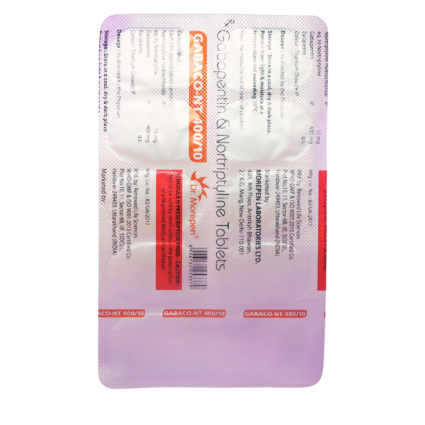 Gabaco NT 400/10 (Gabapentin (400mg) + Nortriptyline (10mg) - Image 3