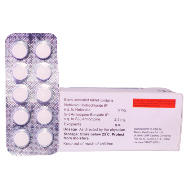 Nebicia S 5/2.5 (Nebivolol & S(-) Amlodipine (5mg/2.5mg)) - Image 2