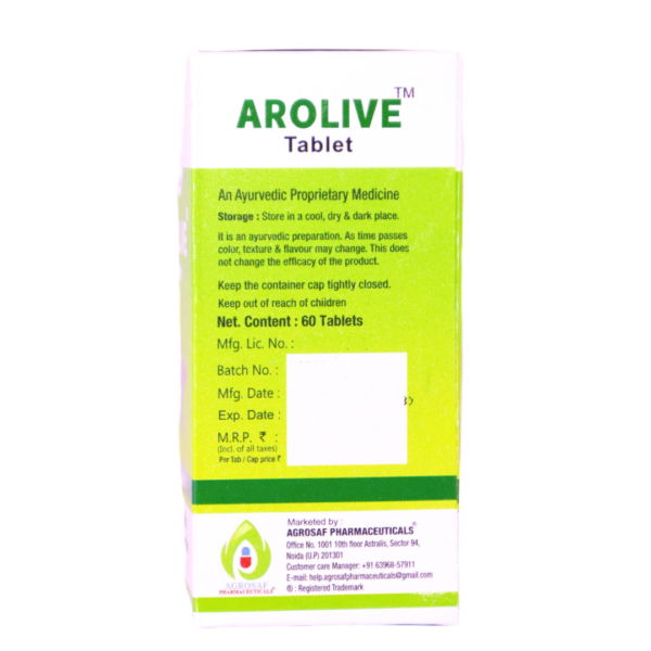 Arolive Tablets (Bhringaraj Kasni Kalmegh Makoi BhuiamiaDaruhaldiPunarnavaSarpaunkha Hazar Neem Amla) - Image 3