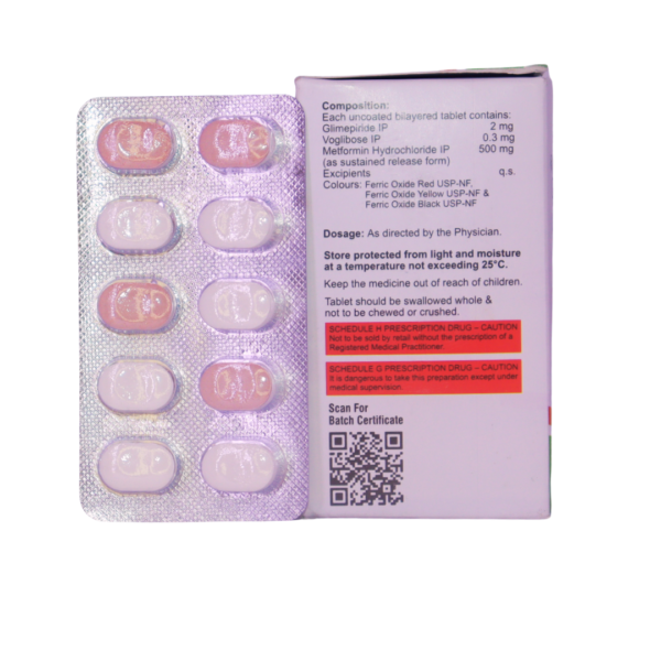 Healmaryl MV 2.3 (Glimepiride (2mg) + Metformin (500mg) + Voglibose (0.3mg)) - Image 2