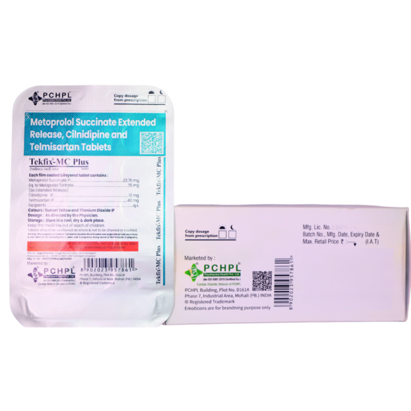 Tekfix MC Plus (Metoprolol Succinate (ER) Clinidipine & Telmisartan (25mg/10mg/40mg)) - Image 3