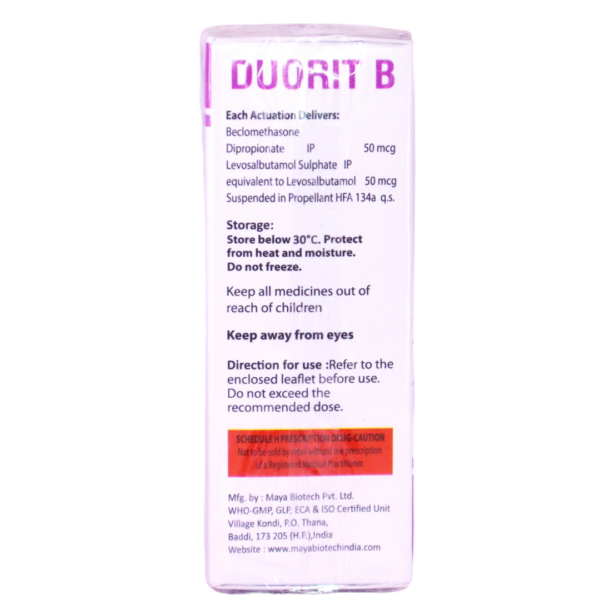 Duorit B Inhaler (Levosalbutamol Sulphate 50 mcg + Beclomethasone Dipropinate 50mcg) - Image 2