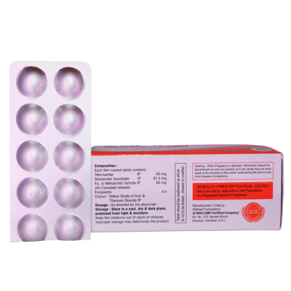 Telosaf MT 40/50 (Telmisartan (40mg) + Metoprolol Succinate (50mg)) - Image 2