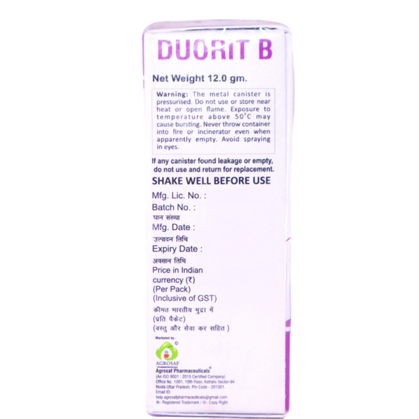 Duorit B Inhaler (Levosalbutamol Sulphate 50 mcg + Beclomethasone Dipropinate 50mcg) - Image 3