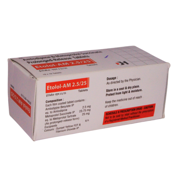 Etolol AM 2.5/25 (Amlodipine& Metoprolol Succinate Prolonged Release (2.5/25 mg)) - Image 2