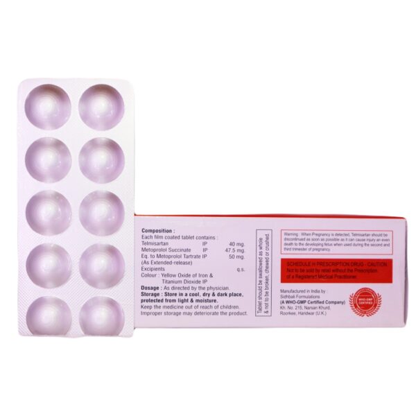 Telosaf MT 40/50 (Telmisartan (40mg) + Metoprolol Succinate (50mg)) - Image 2