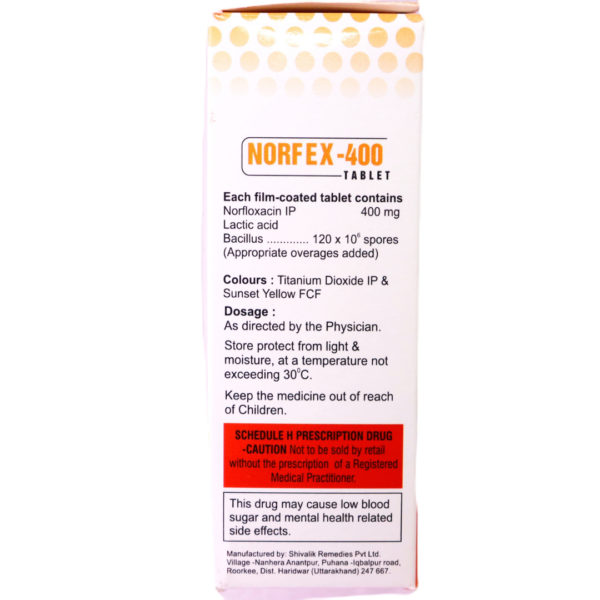 Norfex 400 (Norfloxacin (400mg) + Lactobacillus (120Million spores) - Image 2