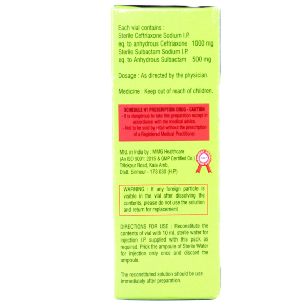 Glofoxin S injection (Ceftriaxone Sodium 1000mg Sulbactum Sodium 500mg) - Image 2