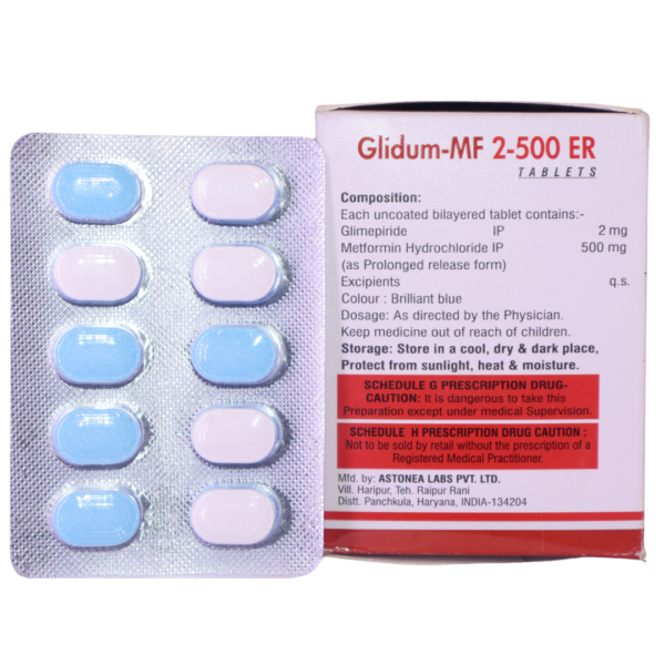 Glidum MF 2 500 ER (Metformin Hydrochloride Prolonged Release & Glimperide (2mg/500mg)) - Image 2
