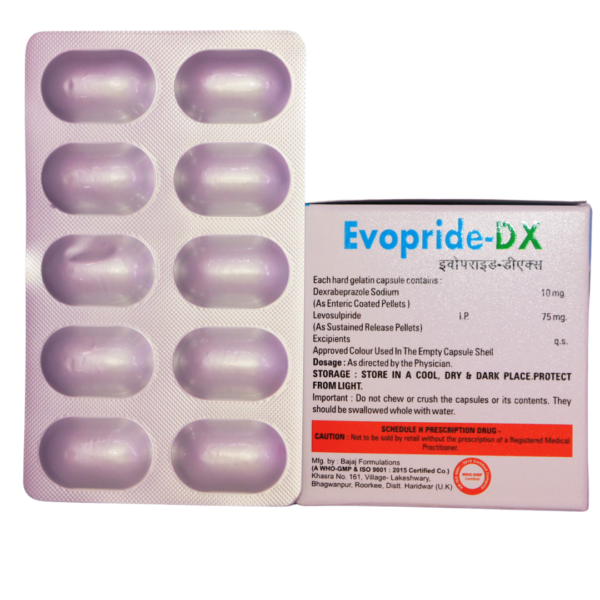 Evopride DX (Enteric Coated Dexrabeprazole sodium & levosulpiride (SR)(10mg/75mg) - Image 2