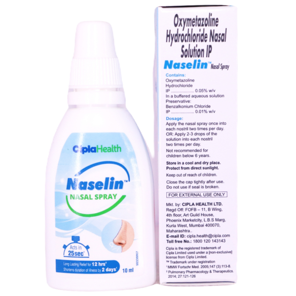 Naselin Nasal Spray (Oxymetazoline Hydrochloride 0.05% w/v Benzalkonium Chloride 0.01% w/v) - Image 2