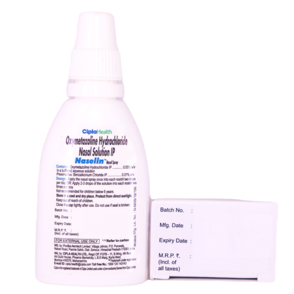 Naselin Nasal Spray (Oxymetazoline Hydrochloride 0.05% w/v Benzalkonium Chloride 0.01% w/v) - Image 3