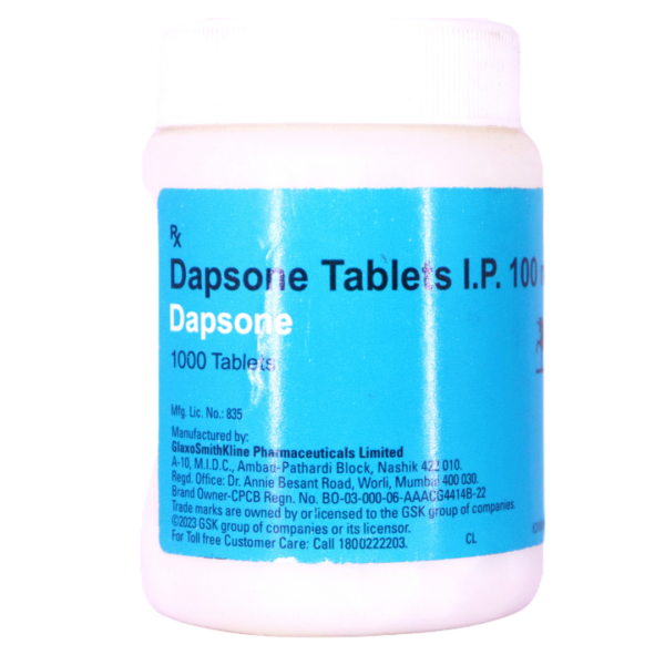 Dapsone Dapsone 100 mg provides antibacterial and anti-inflammatory action treating leprosy dermatitis herpetiformis and certain skin infections.