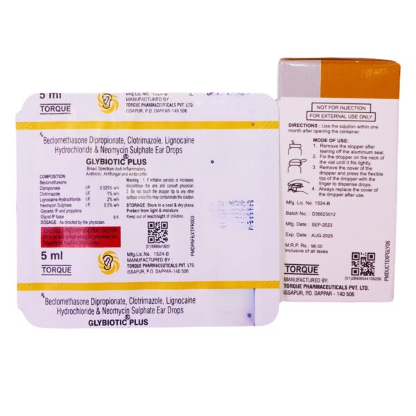 Glybiotic Plus (Neomycin (0.5% w/v) + Beclometasone (0.025% w/v) + Clotrimazole (1% w/v) + Lidocaine (2% w/v)) - Image 3