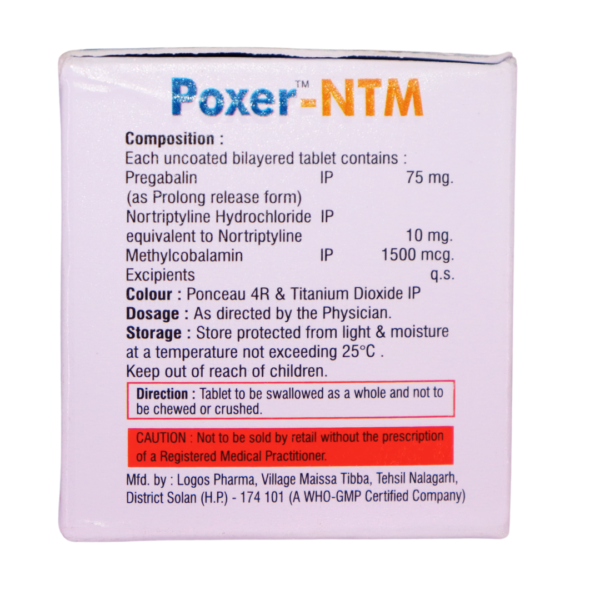 Poxer NTM (Pregabalin (75mg) + Nortriptyline (10mg) + Methylcobalamin (1500mcg)) - Image 2