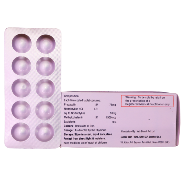 Neuribus NT Plus (Pregabalin Nortriptyline & Methylcobalamin (75mg/10mg/1500mcg)) - Image 2