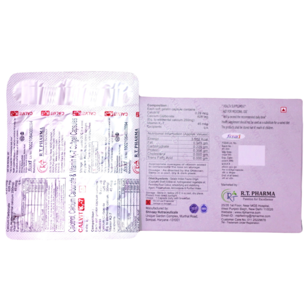 Calvit K2-7 (Calcitriol 0.25 MCG+Calcium carbonate 1250 MG+Vitamin K2-7 45 MCG) - Image 2