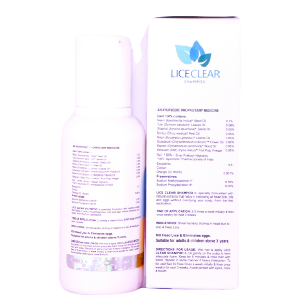 Lice clear Shampoo (Neem Seed Oil 0.1% Tulsi Leaves Oil 0.08% Sitaphal Seed Oil 0.05% Nimbu Peel Oil 0.05% Nilgiri Leaves Oil 0.05% Kapoor Wood Oil 0.05%) - Image 2