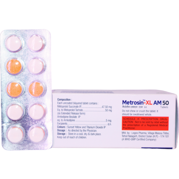 Metrosin XL AM 50 (Metoprolol Succinate extended Release & Amlodipine(50mg/5mg) ) - Image 2