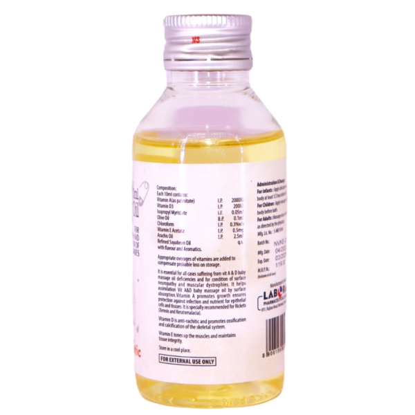 Vit A & D Baby Massage Oil (Vitamin A D3 & E Isopropyl Myristate Spirit Chloroform Olive Oil Arachis Oil Soyabean Oil) - Image 2