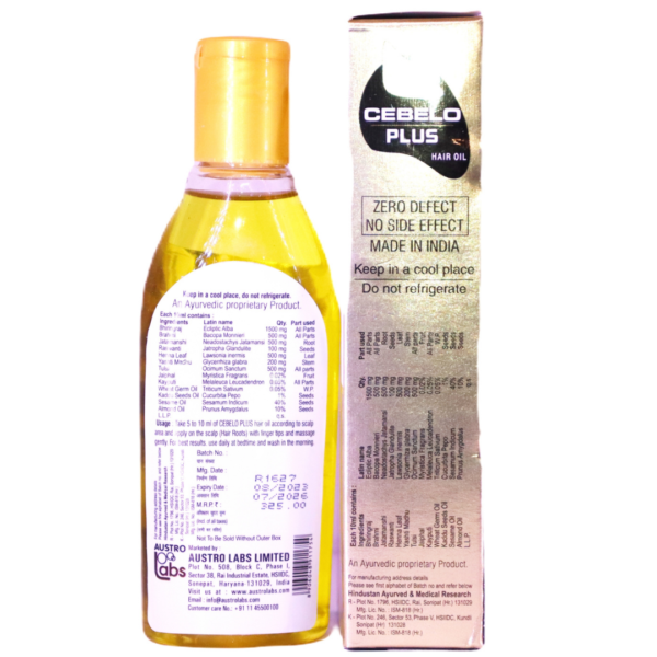 Cebelo Plus Hair Oil (Almond OilYashti Madhu Jatamanshi Bhringraj Brahmi & Tulsi) - Image 2
